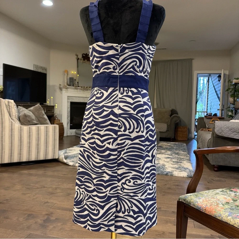 ANTONIO MELANI Navy and White Patterned Midi Dress - Picture 7 of 9